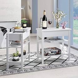 New Set of 2 White End Tables with Storage