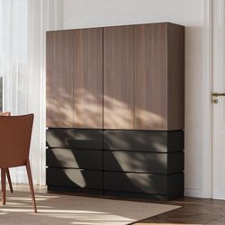 70.8" Kitchen Pantry Cabinet with 3 Drawers Tall Kitchen Storage with 3-Tier Cabinet & Door-Mounted Shelves Hidden Handle Magnetic Closure for Dining 