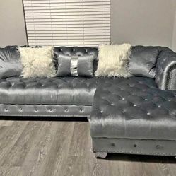 Grey Velvet Sectional. Brand New.