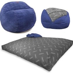 CordaRoy's Corduroy Bean Bag Chair, Convertible Chair Folds from Bean Bag to Lounger, As Seen on Shark Tank, Navy - King Size