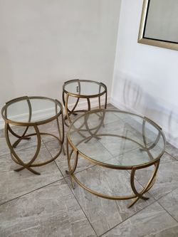 3 GLASS / IRON  TABLES $ 65