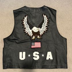 Vintage Interstate Leather USA Flag Eagle Snap Vest Biker Mens Sz 2XL