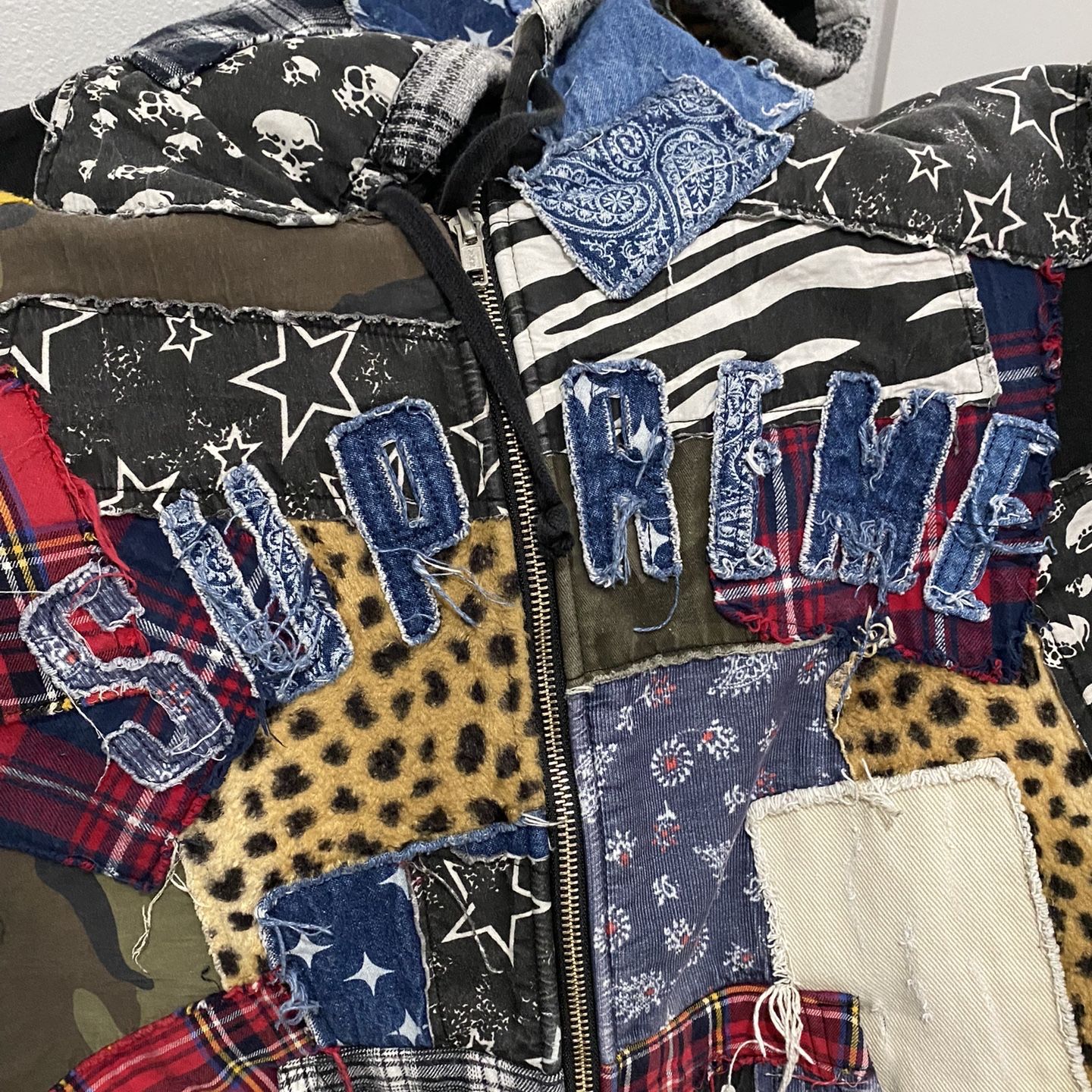 Supreme Patchwork Zip Up Hooded Sweatshirt Size S for Sale in