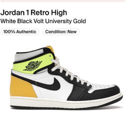 Jordan 1 Retro High White Black Volt University Gold Size 9
