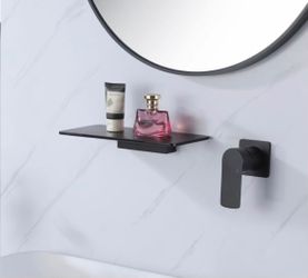 Waterfall Wall Mount Matte Black Single Handle Bathroom Sink Faucet Solid Brass  B49B