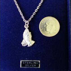 Sterling Silver Praying Hands Metal On A 18-in Stainless Steel Chain.