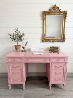 Restored Vintage Executive Desk / Vanity with Gold Hardware-  delivery available
