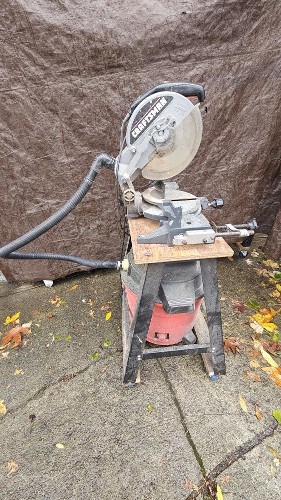 Craftsman 10" Miter Saw With Wheeled Stand And Shopvac
