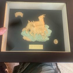 Rare Shadow Box Korea Art Gold Goats General Bank Some People Are Asking From $1500 Up To $6K
