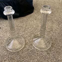 Vintage Pressed Glass Candlestick Holders, Set of 2 Clear Pattern