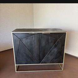 One Heavy Solid Wood Modern Brown Sideboard Buffet with Doors and Shelf