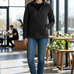 The North Face Women Black Fleece Hoodie Quarter Zip Medium