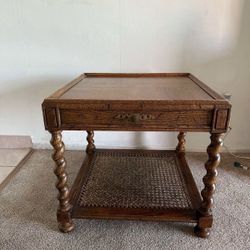 Vintage Baker Furniture Co. Barley Twist Side End Table Made w Cane Shelf