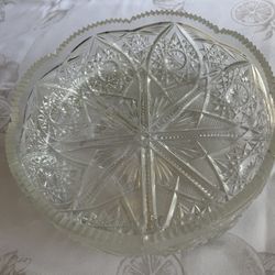 Vintage American Brilliant Period Clear Cut Heavy Crystal Glass Bowl 