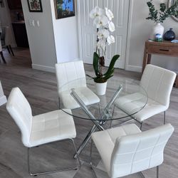 Sleek, Metal And Glass Dining Table W 4  Chairs