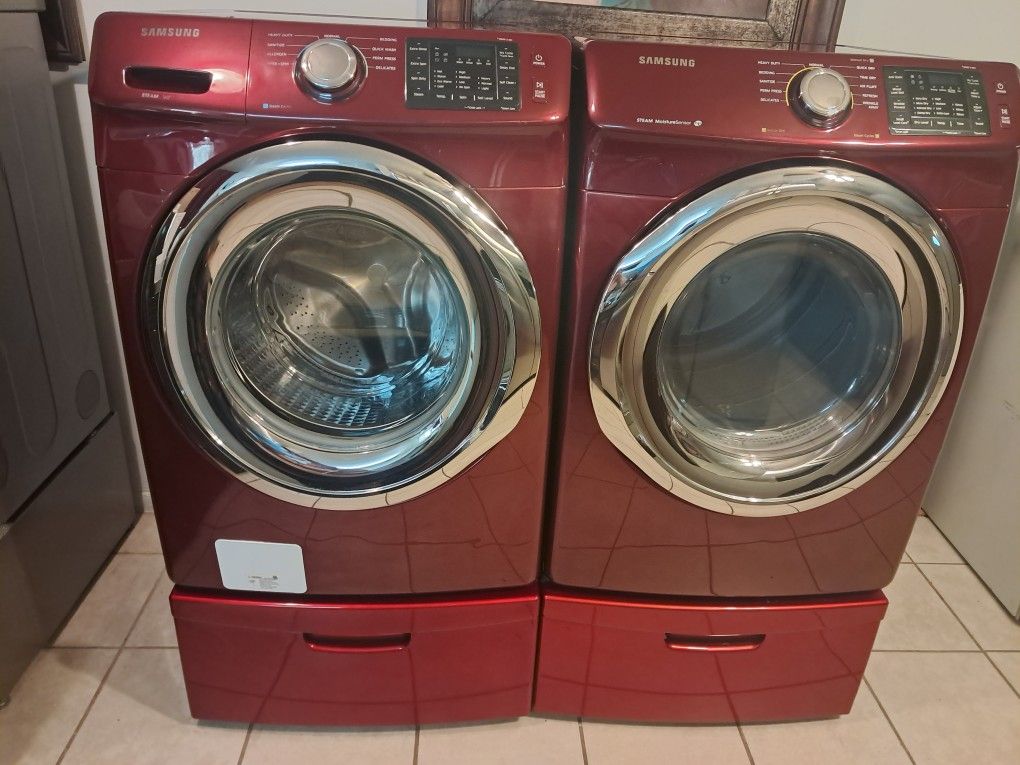 Samsung Front Load Washer And Electric Dryer Set With Pedestal $450