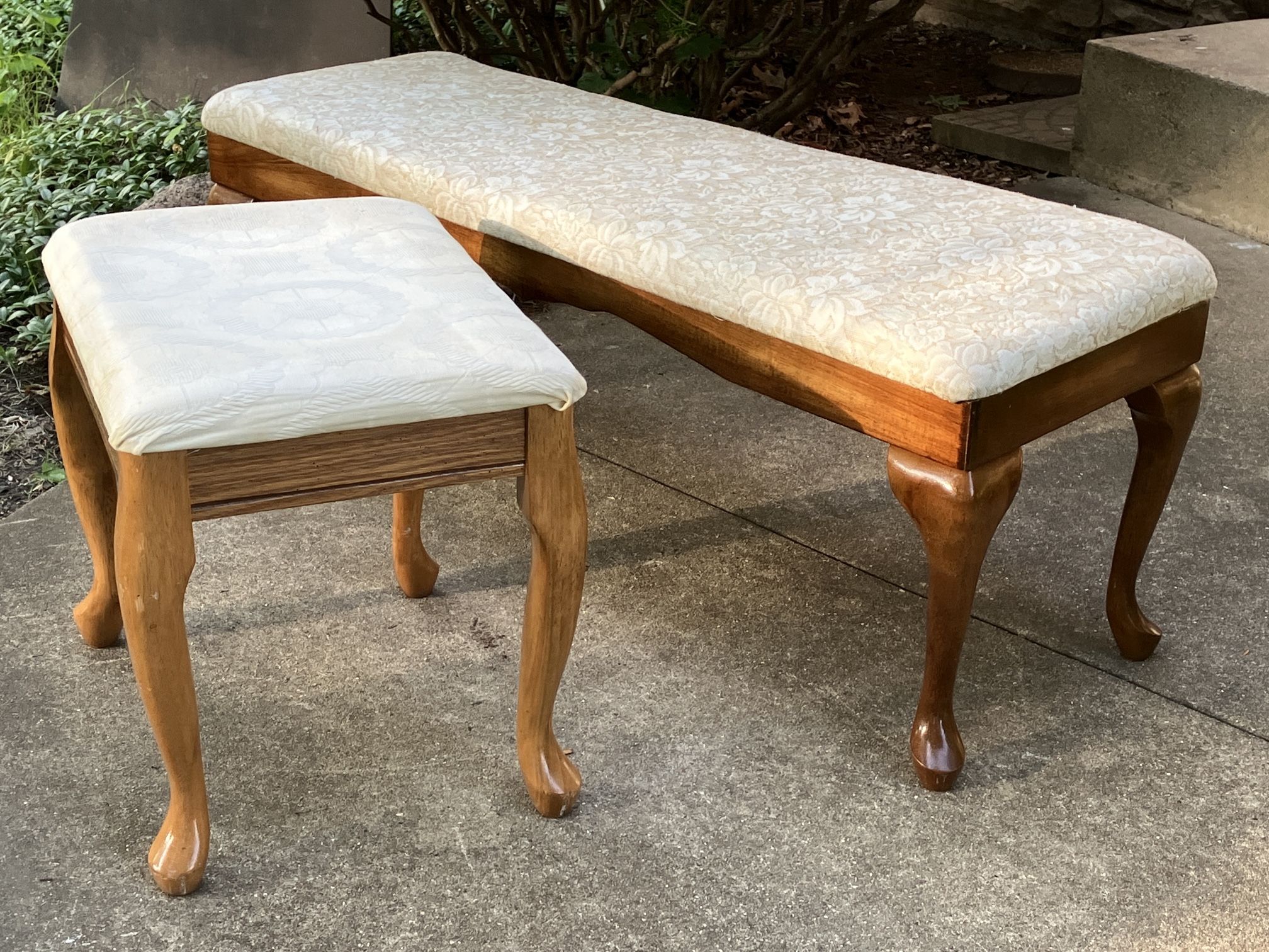 2 Upholstered Hardwood Benches/Footrests