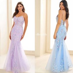 New With Tags Ellie Wilde Multi Floral Long Formal Dress & Prom Dress $179