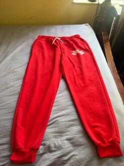 Red Sweatpants with White Graphic Logo