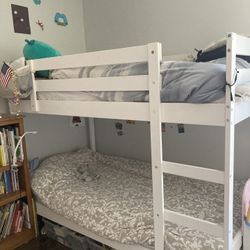 Bunk Bed Frame White Twin + Mattresses 