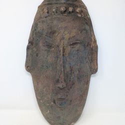 Vintage Terracotta Baule-Style Portrait Mask | 18" Wall Hanging