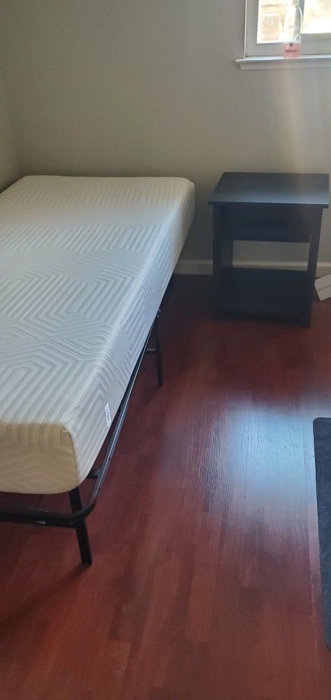 Twin Size Mattress, Frame, End Table