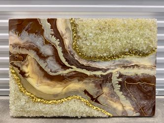 Resin Geode Wall Art with Crystals and Gold