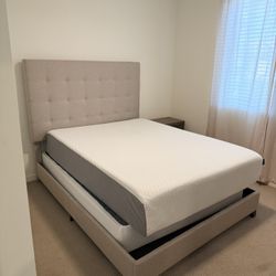 Queen Bed Set – Ashley Upholstered Frame + Zinus Mattress + Box Spring (Great Condition)