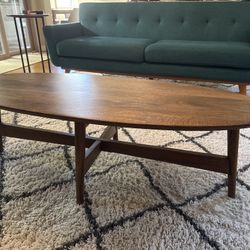 Oval Wood Coffee Table Walnut Finish