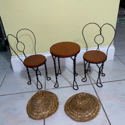 Twisted Wrought Iron and Wood, Ice Cream Table and 2 Chairs Doll Furniture $45 Plus 2 Teddy bear hats