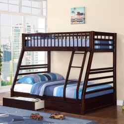 🌟BEUTIFUL  Espresso Twin/Full Bunk Bed w/Drawers 👍FREE FINANCING AVAILABLE❗NO CREDIT CHECK❗ 