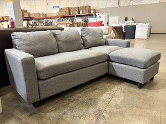 Modern Heathered Grey 3 Seat Sofa with Ottoman