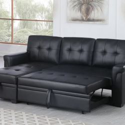 New Black Sectional Sofa Couch Sleeper With Storage Ottoman 