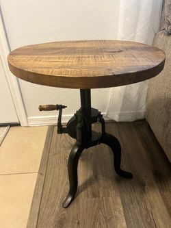 Wood and Cast Iron Adjustable Side Table