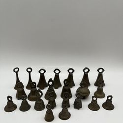 Vintage Brass Mini Etched Bells. Lot Of 23. Made in India 