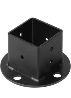 2" x 2" Black Square Post Flange Base Anchor, Deck Fence Rail Floor Mount Bracket,10 Gauge