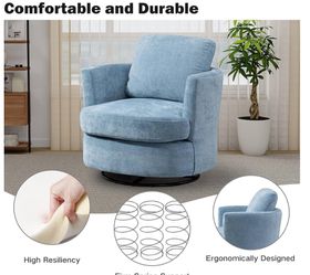 Chifee & Vingol Silla redonda tapizada de chenilla de 32 pulgadas, color azul claro