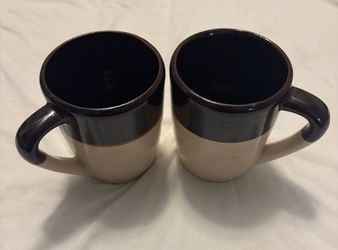 Vintage USA Pottery Brown & Cream Coffee Mugs – Pair