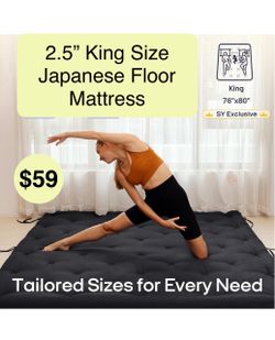 2.5” King Size Water Resistant Japanese Floor Mattress Futon, King Size 80"x76" -2.5 Inch Thick Foldable Tatami Mat Sleeping Pad for Dormitory Guest R