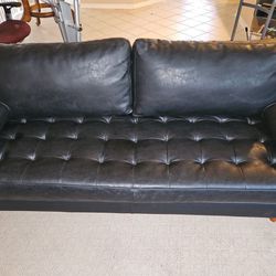 Vegan Leather Tufted Upholstered Couch