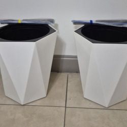 *** REDUCED *** PAIR of 16" White Hexagonal Mobile Planters with Irrigation @ Lasting Creations