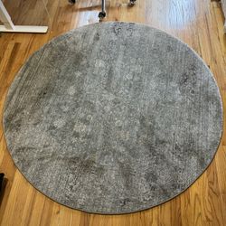 SAGE GREEN ROUND VINTAGE FADED RUG 5.5 FT WITH RUG PAD