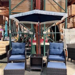$175! 5 Pcs Outdoor Set Inbox, Khaki, Or Navy Blue Color (umbrella Not Included)