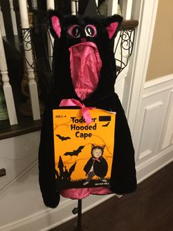 NEW Toddler Girl SZ 2-4 Years CAT Hooded Plush Black Pink Cape Halloween Costume
