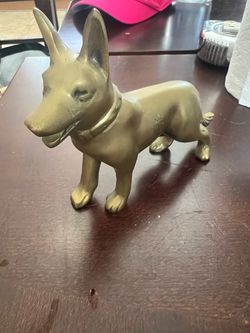 Vintage Brass German Shepard Alsatian Dog Statue Heavy Figurine 7 x 5 inches