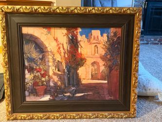 Framed Mediterranean Street Scene – Ornate Gold Frame
