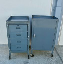 Pair Metal Rolling Shop Cabinets Drawers & Shelves