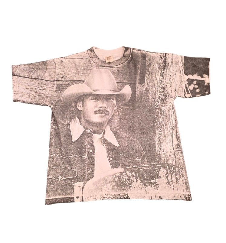 Vintage Alan Jackson Shirt Gray White Music Tour Country Size XL USA