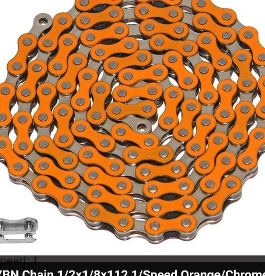 New Yellow And Chrome Bicycle Chain, 1/2 X 1/8 X 112 Links, BMX, Cruiser