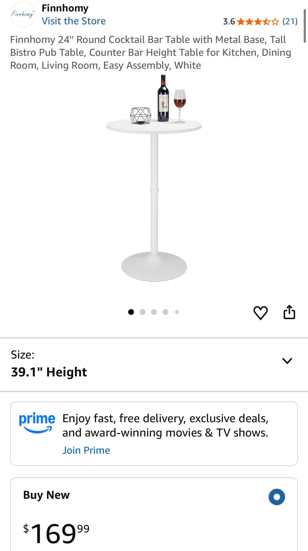 Finnhomy 24'' Round Cocktail Bar Table with Metal Base, Tall Bistro Pub Table, Counter Bar Height Table for Kitchen, Dining Room, Living Room, Easy As